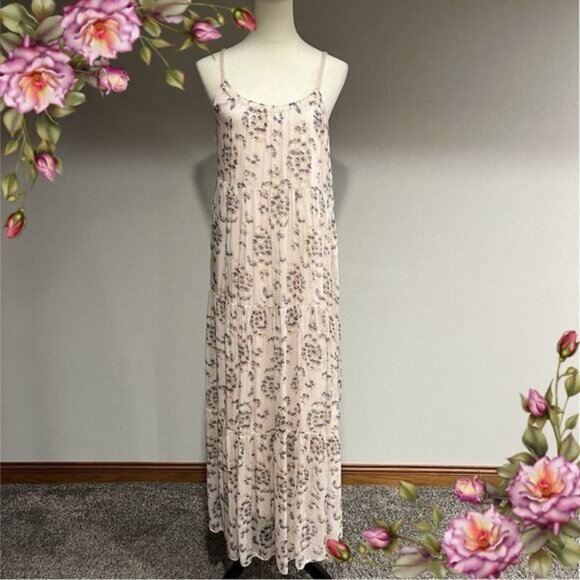 Elena Baldi Silk Blend Made In Italy Blush Maxi Dress Braided Strap Scoop Neck - Picture 1 of 14